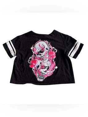 Broken Promises Jersey Tee with Pink Skull Graphic